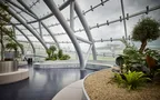 Architecture of Hangar-7 with plants and seating 