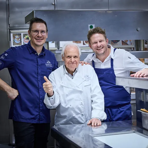 Ikarus Team at the kitchen: from left to right - Martin Ebert, Eckart Witzigmann, Martin Klein