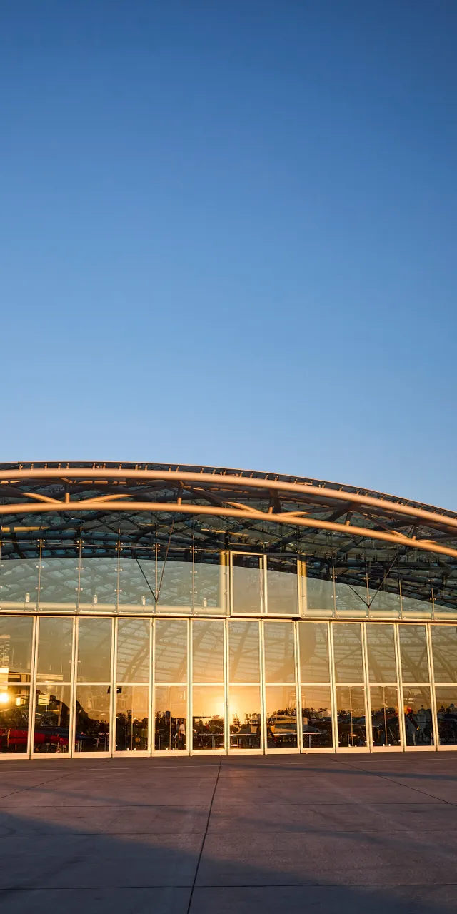 Outside view of Hangar-7 during sunset 