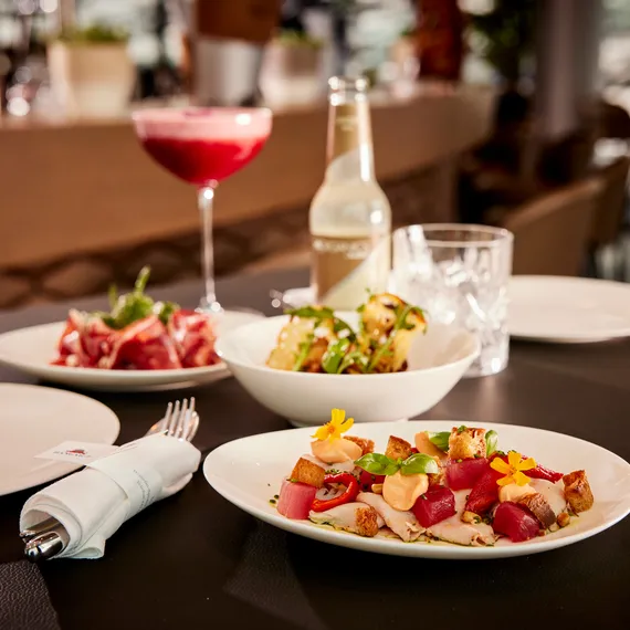 Bar food dishes with drinks